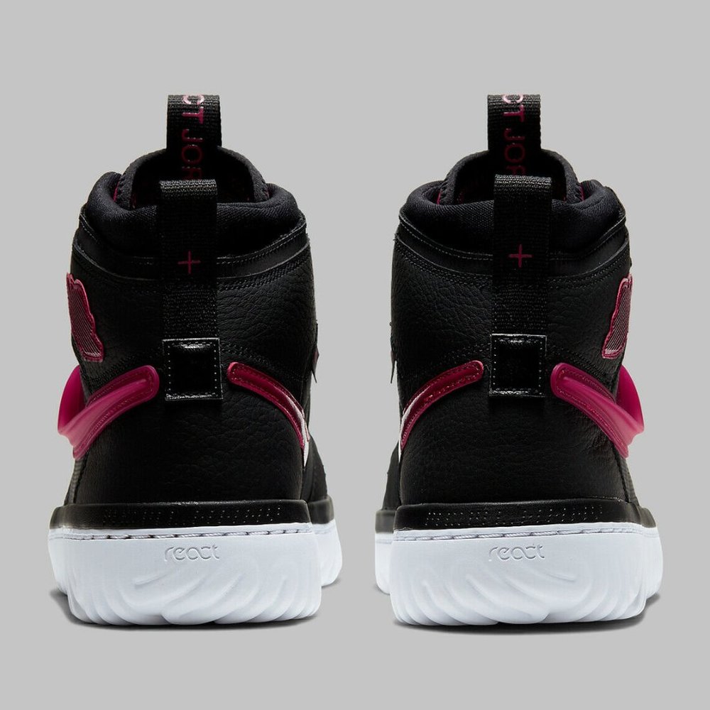 NIKE MEN'S AIR JORDAN 1 HIGH REACT NOBLE RED BLACK - Picture 3 of 6